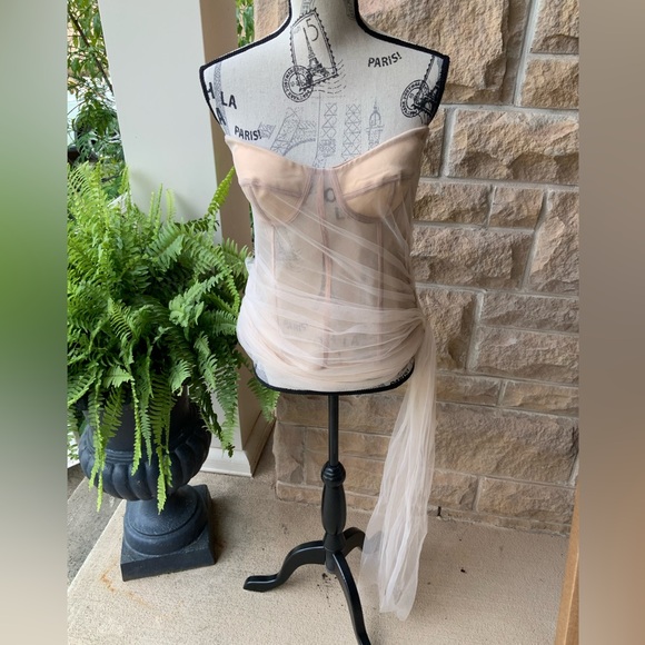 RARE FASHION NOVA Tule Mesh Nude Bustier Corset Draped Top Size Large LIKE NEW - Picture 13 of 16